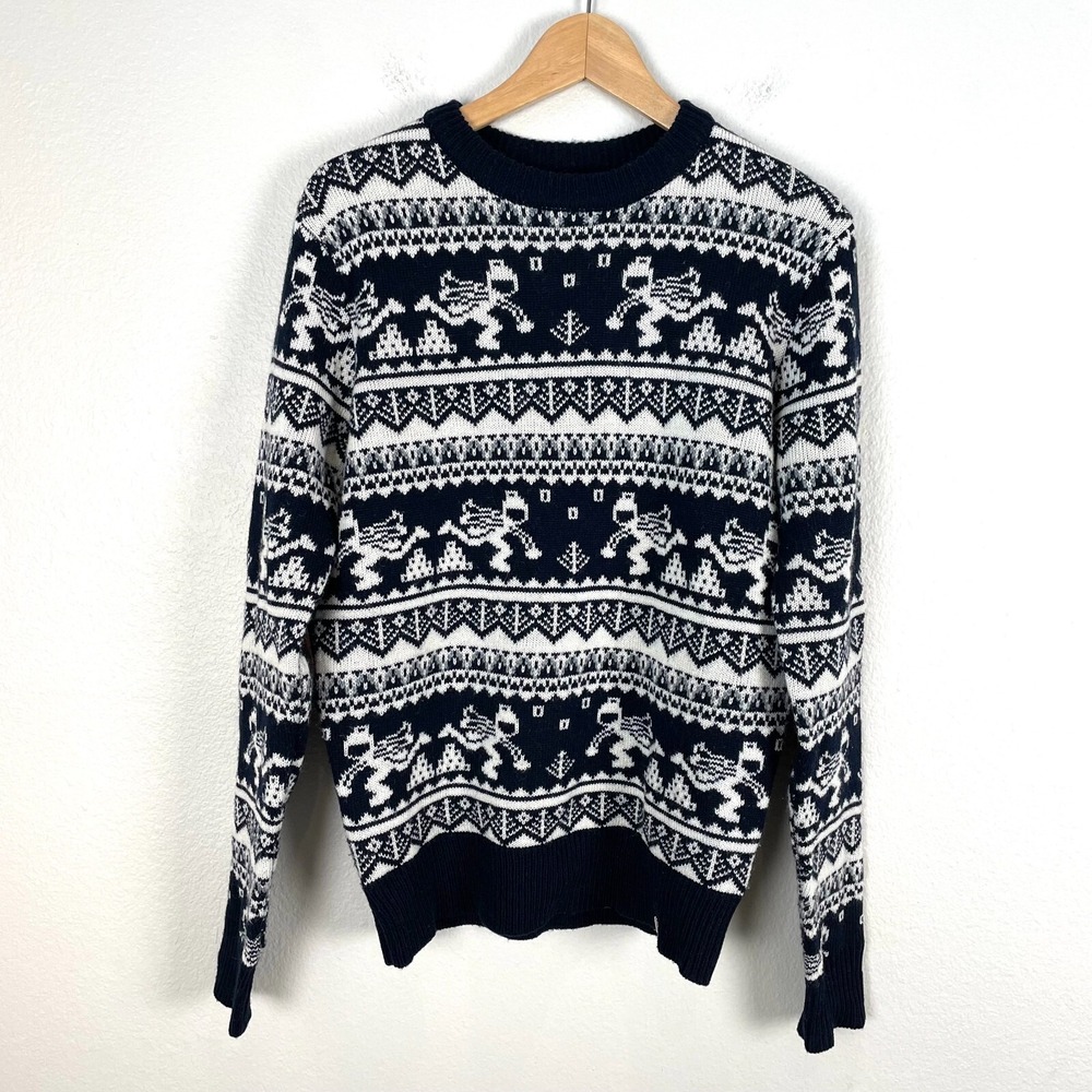 Bellfield Mens Small Nordic Wool Blend Elbow Patch Pullover Sweater Knit